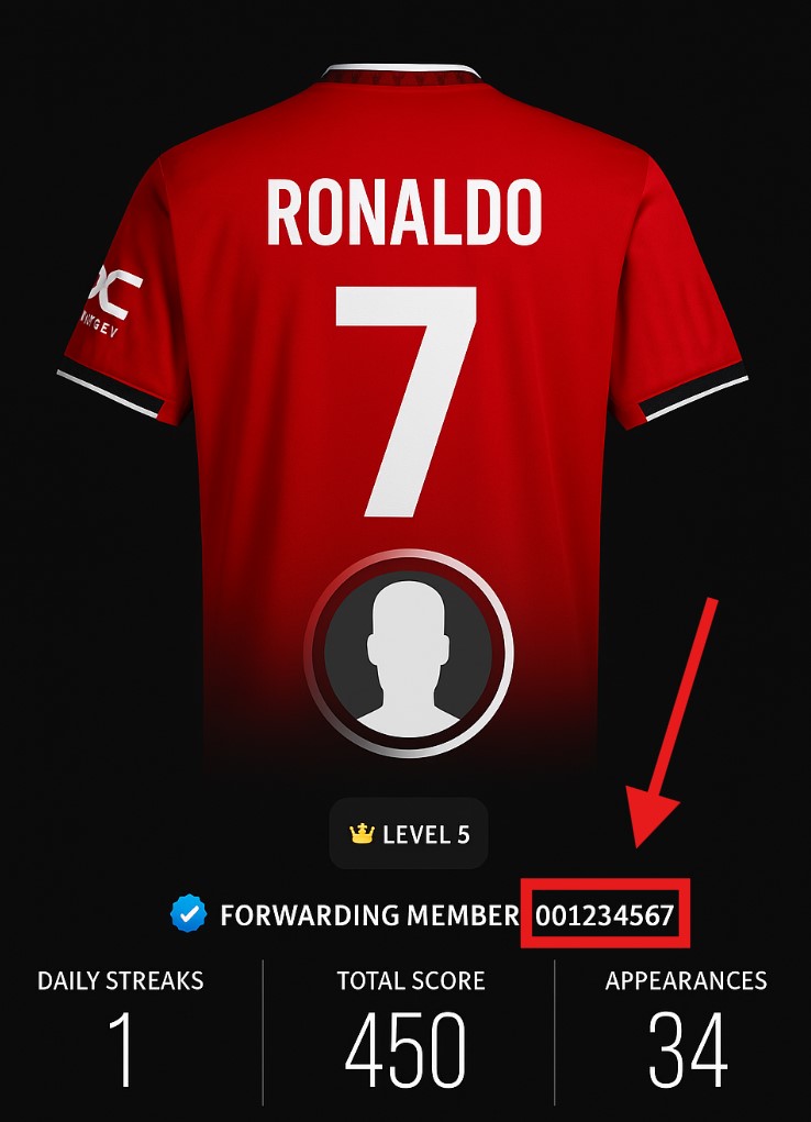 Mynd sem sýnir hvar Membership / Supporter ID er í appinu